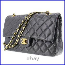 CHANEL Matelasse Double Flap Chain Shoulder Bag Black Leather Authentic #MM834 Y