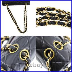 CHANEL Matelasse Double Flap Chain Shoulder Bag Black Leather Authentic #QQ332 Y