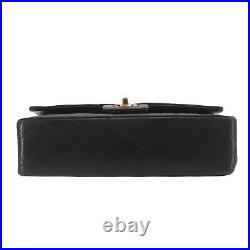 CHANEL Matelasse Double Flap Chain Shoulder Bag Black Leather Authentic #ZZ941 O