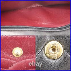 CHANEL Matelasse Double Flap Chain Shoulder Bag Black Leather Authentic #ZZ941 O
