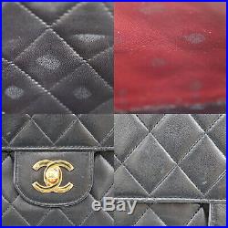 CHANEL Matelasse Double Flap Chain Shoulder Bag Black Leather Vintage Auth AB210