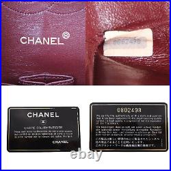 CHANEL Matelasse Double Flap Chain Shoulder Bag Black Leather Vintage Auth AB210