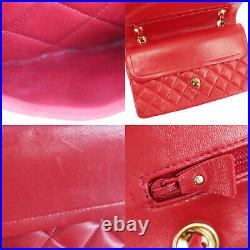 CHANEL Matelasse Double Flap Chain Shoulder Bag Red Leather Authentic #PP531 S