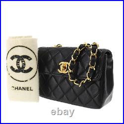 CHANEL Matelasse Mini Shoulder Bag Black Lambskin Leather Authentic #KK999 O