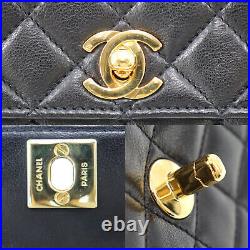 CHANEL Matelasse Mini Shoulder Bag Black Lambskin Leather Authentic #KK999 O