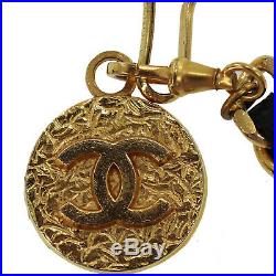 CHANEL Medallion Gold Chain Belt Black Leather Vintage 1982 France Auth #AB437 I