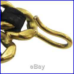 CHANEL Medallion Gold Chain Belt Black Leather Vintage 94A France Auth #BB671 M
