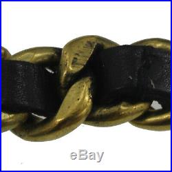 CHANEL Medallion Gold Chain Belt Black Leather Vintage 94A France Auth #BB671 M