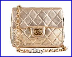CHANEL Mini GHW Gold Quilted Leather Chain CC Classic Flap Shoulder Bag Purse