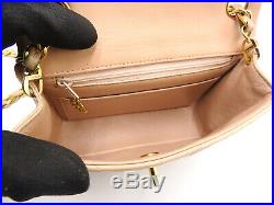CHANEL Mini Matelasse 17 Single Flap Chain Shoulder Bag Lambskin Beige Gold 2498