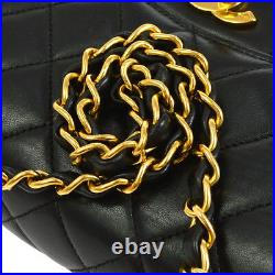 CHANEL Quilted CC Both Side Flap Chain Shoulder Bag Black Leather AK35556d