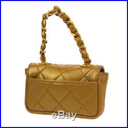 CHANEL Quilted CC Chain Mini Hand Bag Pouch 2308765 Purse Gold Leather AK39587