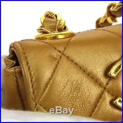 CHANEL Quilted CC Chain Mini Hand Bag Pouch 2308765 Purse Gold Leather AK39587