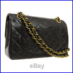 CHANEL Quilted CC Double Flap Chain Shoulder Bag 3283785 Black Leather AK37967a