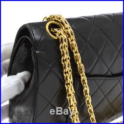 CHANEL Quilted CC Double Flap Chain Shoulder Bag Black Leather Vintage JT08603