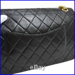 CHANEL Quilted CC Double Flap Chain Shoulder Bag Black Leather Vintage JT08603