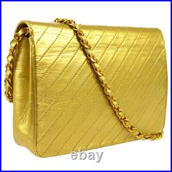CHANEL Quilted CC Single Chain Shoulder Bag Gold Leather Vintage AK33260f