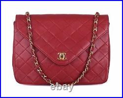 CHANEL Red Leather Quilted Small Flap 24K Gold CC Shoulder Bag Crossbody Purse