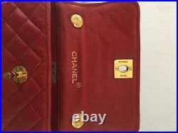 CHANEL Red Leather Rectangular Mini Classic Flap 24K Gold CC Crossbody Bag