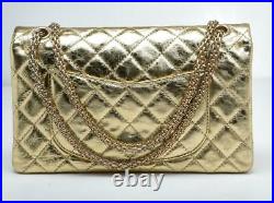 CHANEL Reissue 225 Double Flap Bag Quilted Gold Chain Distressed Leather Handbag