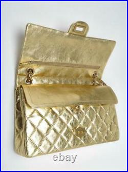 CHANEL Reissue 225 Double Flap Bag Quilted Gold Chain Distressed Leather Handbag