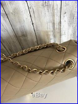 CHANEL Single Flap Vintage Beige Leather Gold HW Shoulder Bag 89-91 FRANCE