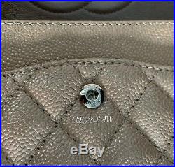 CHANEL Taupe Caviar Medium Classic Flap Pearly Beige 17B Iridescent Light Gold