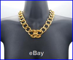 CHANEL Turn Lock Chain Necklace Choker Gold CC Logo Vintage Authentic