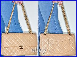 CHANEL Vintage 10 Beige Quilted Lambskin Leather Double Flap Shoulder Bag Auth