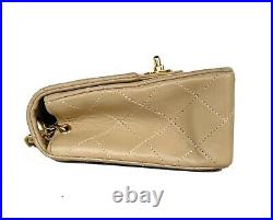 CHANEL Vintage BEIGE Clair Classic Mini Square Flap Bag 24k Gold Hardware