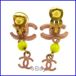 CHANEL Vintage CC Logos Earrings Clip-On Pink Authentic AK31523a