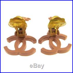 CHANEL Vintage CC Logos Earrings Clip-On Pink Authentic AK31523a
