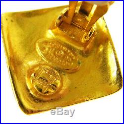 CHANEL Vintage CC Logos Earrings Rhombus Gold Clip-On 0.9 1.6 96P M13336j