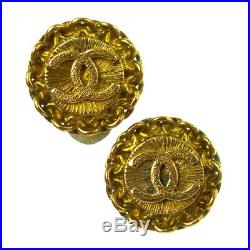 CHANEL Vintage CC Logos Gold Button Earrings Clip-On 0.7 Authentic AK31400j