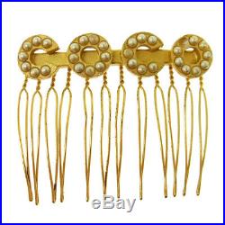 CHANEL Vintage CC Logos Hair Comb Gold France Accessories BT16409d