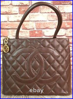 CHANEL Vintage CC Medallion Dark Brown Quilted Caviar Tote