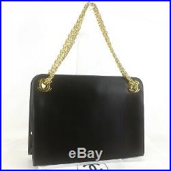 CHANEL Vintage Chain Shoulder Bag Purse Black Leather Gold Hardware