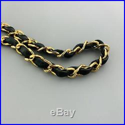 CHANEL Vintage Gold Tone Black Leather Woven Chain CC Mini Purse Pouch Belt Bag