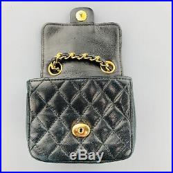 CHANEL Vintage Gold Tone Black Leather Woven Chain CC Mini Purse Pouch Belt Bag