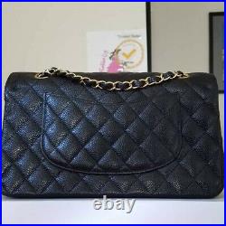 CHANEL double Flap Classic Medium black caviar bag gold hardware