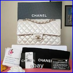 CHANEL double Flap Classic Medium irridescent gold coated canvas bag gold hw