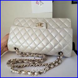 CHANEL double Flap Classic Medium irridescent gold coated canvas bag gold hw
