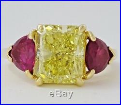 Cartier 3.76 ct 18K Gold Fancy Instense Yellow Diamond & Ruby Engagement Ring