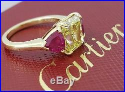 Cartier 3.76 ct 18K Gold Fancy Instense Yellow Diamond & Ruby Engagement Ring