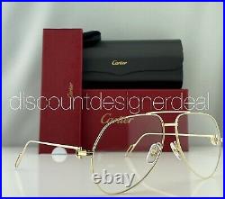 Cartier Aviator Eyeglasses CT0116O Yellow Gold Frame Clear Demo Lens 60mm NEW