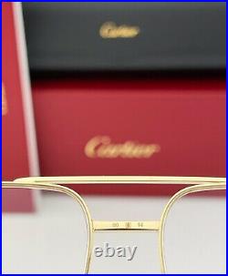 Cartier Aviator Eyeglasses CT0116O Yellow Gold Frame Clear Demo Lens 60mm NEW