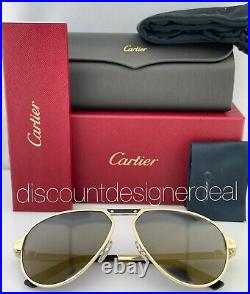 Cartier Aviator Sunglasses CT0101S 005 Gold Frame Black Leather Gray Polarized