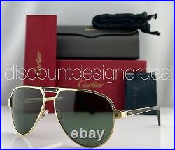 Cartier Aviator Sunglasses CT0101S 006 Gold Frame Black Leather Green Polarized