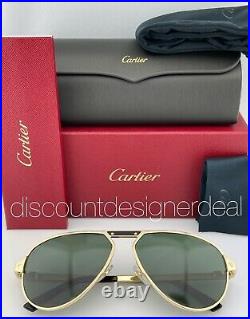 Cartier Aviator Sunglasses CT0101S 006 Gold Frame Black Leather Green Polarized