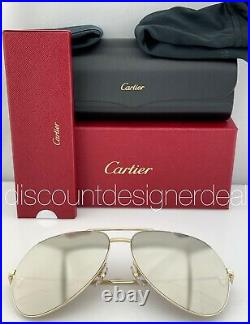 Cartier Aviator Sunglasses CT0110S 007 Yellow Gold Frame Gold Mirror Lens 62mm